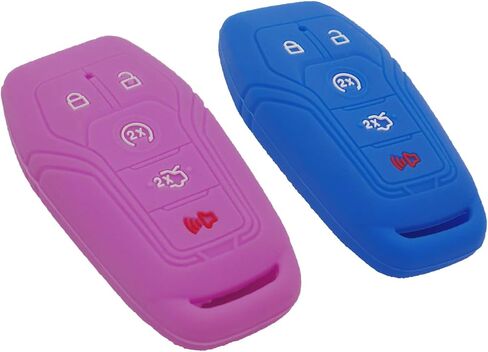 2pcs Soft Silicone Car Key Fob Cover Case Protector Shell for Ford Mustang F-150 Fusion Explorer Edge Lincoln MKZ MKC Keyless Entry Key Fob, Black&Purple in Saudi Arabia