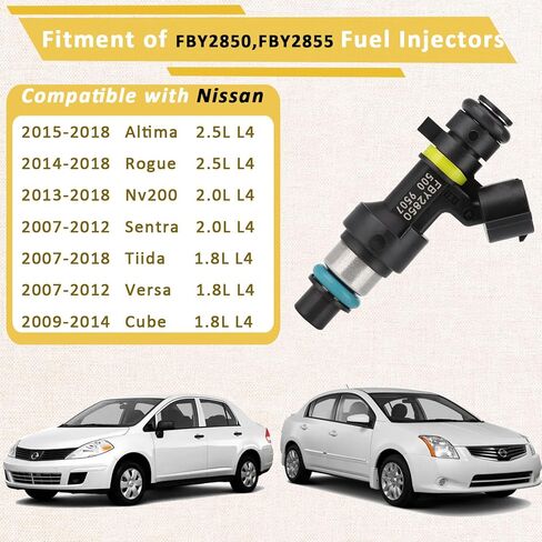 16600-9HP0A حاقن الوقود OE، متوافق مع/نيسان 2.5L Altima Rogue 2015 2016 2017 2018، Nv200 Sentra 2.0L، Tiida Versa Cube 1.8L 2007 2008 2009 2010 2011 2012 2013 2014 |18 حفرة| |مجموعة من 4| in Kuwait