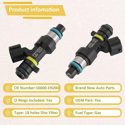 16600-9HP0A حاقن الوقود OE، متوافق مع/نيسان 2.5L Altima Rogue 2015 2016 2017 2018، Nv200 Sentra 2.0L، Tiida Versa Cube 1.8L 2007 2008 2009 2010 2011 2012 2013 2014 |18 حفرة| |مجموعة من 4| in Kuwait