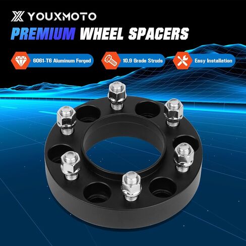 فواصل عجلات Youxmoto 4 قطع مقاس 6x5.5 1.25 بوصة تناسب سيكويا 2023-2024، تندرا 2022-2023، LX600 2022-2024، محول عجلة مع مسامير 14x1.5 95.1 ملم in Saudi Arabia