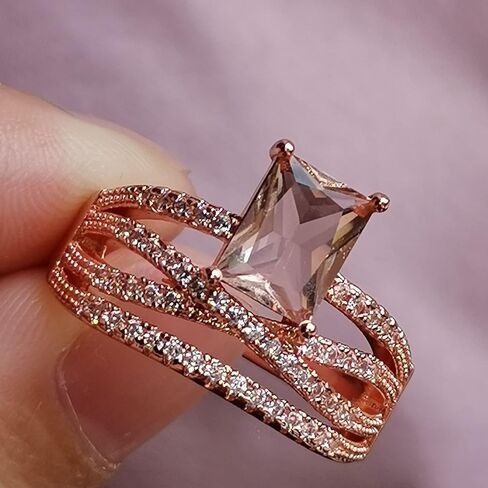 GUIDECUN Women Fashion 18K Rose Gold Plated Emerald Cut AAA Cubic Zirconia Cross Engagement Wedding Rings Gift (US Size 9) in Kuwait