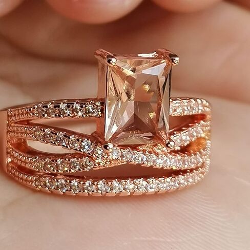 GUIDECUN Women Fashion 18K Rose Gold Plated Emerald Cut AAA Cubic Zirconia Cross Engagement Wedding Rings Gift (US Size 9) in Kuwait