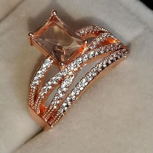 GUIDECUN Women Fashion 18K Rose Gold Plated Emerald Cut AAA Cubic Zirconia Cross Engagement Wedding Rings Gift (US Size 9) in Kuwait