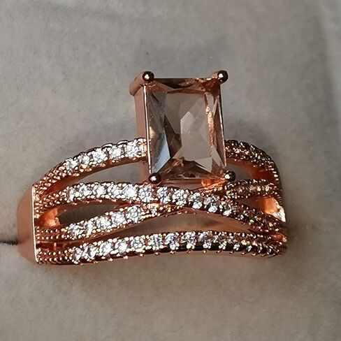 GUIDECUN Women Fashion 18K Rose Gold Plated Emerald Cut AAA Cubic Zirconia Cross Engagement Wedding Rings Gift (US Size 9) in Kuwait