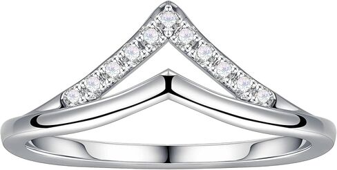 SMILEST Moissanite Double Chevron Wedding Band for Women, D Color VVS1 Clarity Lab Created Moissanite Band 18K White Yellow Rose Gold Plated 925 Sterling Silver Wedding Ring Moissanite Stackable Ring in Kuwait