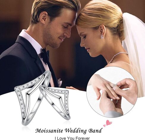 SMILEST Moissanite Double Chevron Wedding Band for Women, D Color VVS1 Clarity Lab Created Moissanite Band 18K White Yellow Rose Gold Plated 925 Sterling Silver Wedding Ring Moissanite Stackable Ring in Kuwait