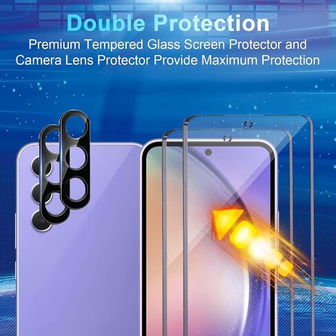 [4+3 عبوات من واقي شاشة Galaxy A55، 4 عبوات من الزجاج المقوى مع 3 قطع من واقي عدسة الكاميرا، وضوح عالي، مضاد للكسر، خالٍ من الفقاعات لواقي شاشة Samsung A55 5G in Saudi Arabia