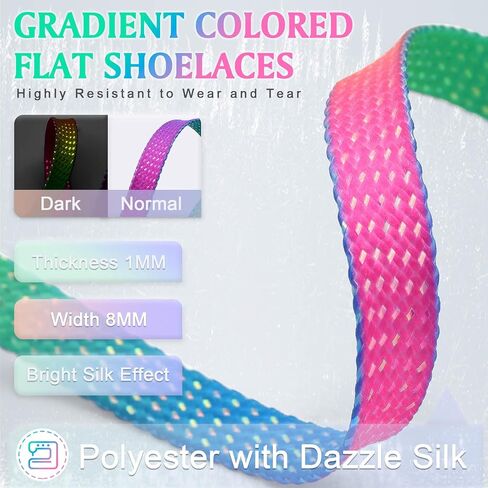 YJRVFINE Gradient Flat Shoe Laces: Thick Colorful Sneakers Shoelaces 2 Pair in Kuwait