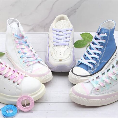 YJRVFINE Gradient Flat Shoe Laces: Thick Colorful Sneakers Shoelaces 2 Pair in Kuwait