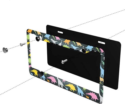 Swono Dinosaur License Plate Frame Colorful Cartoon Funny Beast Dinosaur License Plate Cover Aluminum Metal License Plate Holder Frame for Women Men Auto Decoration for US Car/Truck in Kuwait