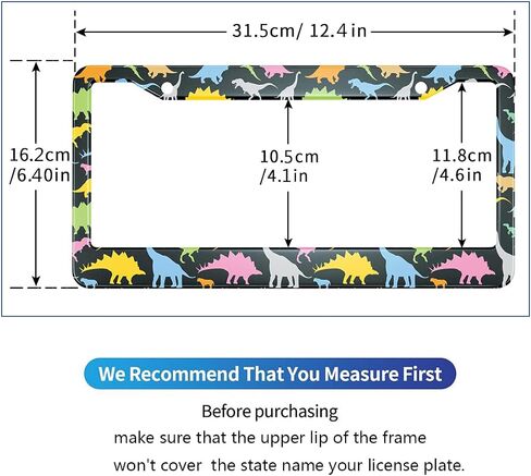 Swono Dinosaur License Plate Frame Colorful Cartoon Funny Beast Dinosaur License Plate Cover Aluminum Metal License Plate Holder Frame for Women Men Auto Decoration for US Car/Truck in Kuwait