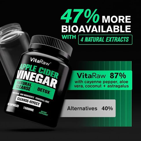 Organic Apple Cider Vinegar Capsules with The Mother - Energy Help Plus Heart, Gut, and Immune Health Support - Gluten Free, Dairy Free - Raw Probiotic and Prebiotic - Vegan ACV, Astragalus Root in Saudi Arabia
