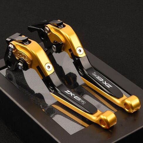 Motorcycle Brake and Clutch Levers Modified Parts Fits for Kawasaki ZX6R ZX 6R 636 ZX-6R 2019 2020 2021 2022 2023 2024 Adjustable Foldable Extendable Handle Brake Lever. (Black-Gold, ZX-6R 2019-2024) in Saudi Arabia