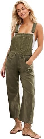 Ladyful Women's Denim Overall Casual Straight Wide Leg Bib Jeans Overall Adjustable Straps Denim Romper Stretch Jumpsuits in Kuwait