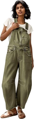 Ladyful Women's Denim Overall Casual Straight Wide Leg Bib Jeans Overall Adjustable Straps Denim Romper Stretch Jumpsuits in Kuwait