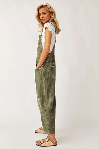 Ladyful Women's Denim Overall Casual Straight Wide Leg Bib Jeans Overall Adjustable Straps Denim Romper Stretch Jumpsuits in Kuwait