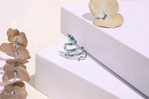Green Snake Ring Silver Snake Adjustable Open Ring Snake Jewelry for Snake Lover Women Teens in Saudi Arabia