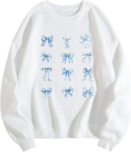 MakeMeChic Women's Bow Crew Neck Sweatshirt Long Sleeve Drop Shoulder Y2K Pullover Top in Saudi Arabia