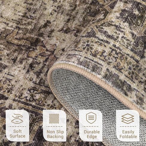 Washable Area Rug 5x7 Vintage Distressed Living Room Bedroom Throw Rug Non Slip Low Pile Soft Accent Rug Indoor Floor Carpet for Dining Room Office Home Decor, Grey in Saudi Arabia