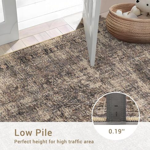 Washable Area Rug 5x7 Vintage Distressed Living Room Bedroom Throw Rug Non Slip Low Pile Soft Accent Rug Indoor Floor Carpet for Dining Room Office Home Decor, Grey in Saudi Arabia