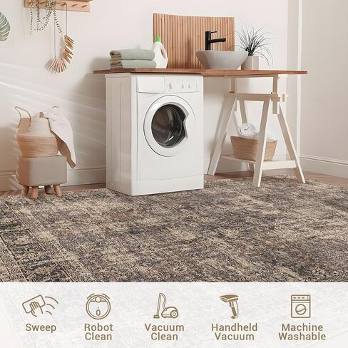 Washable Area Rug 5x7 Vintage Distressed Living Room Bedroom Throw Rug Non Slip Low Pile Soft Accent Rug Indoor Floor Carpet for Dining Room Office Home Decor, Grey in Saudi Arabia