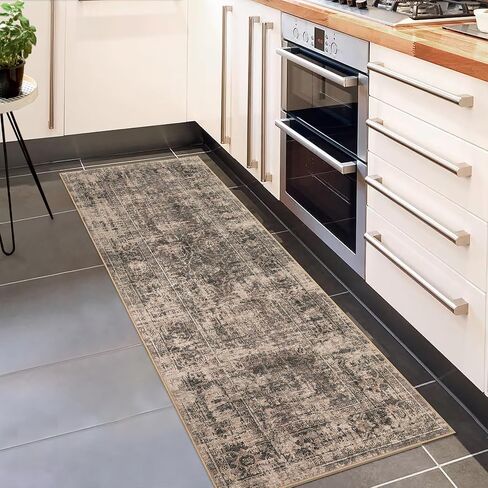 Washable Area Rug 5x7 Vintage Distressed Living Room Bedroom Throw Rug Non Slip Low Pile Soft Accent Rug Indoor Floor Carpet for Dining Room Office Home Decor, Grey in Saudi Arabia
