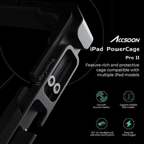 Accsoon iPad Power Cage Ⅱ لأجهزة iPad، متوافق مع Ipad - الجيل 5، 6، 7، 8، 9، 10، Ipad Air - الجيل 3، 4، 5، Ipad Pro - 9.7 بوصة، 10.5 بوصة، 11 بوصة (الجيل 1، 2، 3، 4)، محول لوحة البطارية ACC04 NP-F in Saudi Arabia