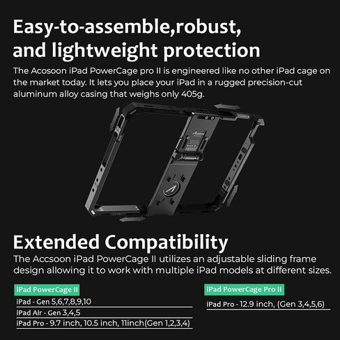 Accsoon iPad Power Cage Ⅱ لأجهزة iPad، متوافق مع Ipad - الجيل 5، 6، 7، 8، 9، 10، Ipad Air - الجيل 3، 4، 5، Ipad Pro - 9.7 بوصة، 10.5 بوصة، 11 بوصة (الجيل 1، 2، 3، 4)، محول لوحة البطارية ACC04 NP-F in Saudi Arabia