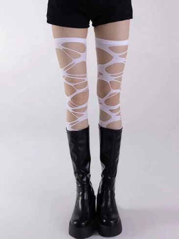 Black Ripped Over-the-knee Socks Lace Knee High Socks for Women Sexy Sheer Distressed Thigh-high Socks Party in Saudi Arabia