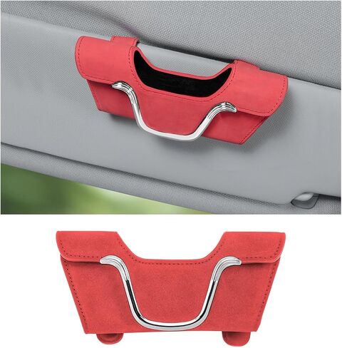 Sunglasses Holder for Car Sun Visor, Magnetic Leather Vehicle Eyeglasses Storage Case with Clip, Auto Interior Glasses Hanger Frame Accessories, Universal for SUV, Truck, RV（Black） in Saudi Arabia