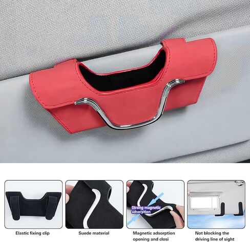 Sunglasses Holder for Car Sun Visor, Magnetic Leather Vehicle Eyeglasses Storage Case with Clip, Auto Interior Glasses Hanger Frame Accessories, Universal for SUV, Truck, RV（Black） in Saudi Arabia