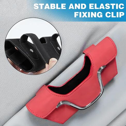 Sunglasses Holder for Car Sun Visor, Magnetic Leather Vehicle Eyeglasses Storage Case with Clip, Auto Interior Glasses Hanger Frame Accessories, Universal for SUV, Truck, RV（Black） in Saudi Arabia