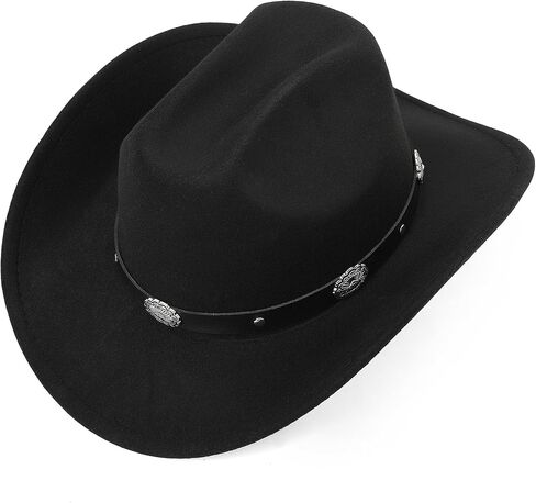 Women-Men Classic-Retro Western-Cowboy-Hat Wide-Brim Felt-Cowgirl-Hat with Gus-Crown Carved-Buckle-Belt Medium in Saudi Arabia