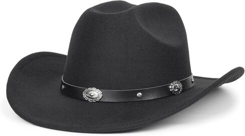 Women-Men Classic-Retro Western-Cowboy-Hat Wide-Brim Felt-Cowgirl-Hat with Gus-Crown Carved-Buckle-Belt Medium in Saudi Arabia