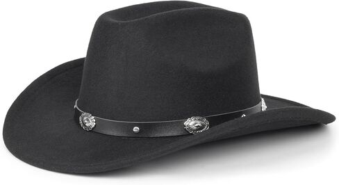 Women-Men Classic-Retro Western-Cowboy-Hat Wide-Brim Felt-Cowgirl-Hat with Gus-Crown Carved-Buckle-Belt Medium in Saudi Arabia