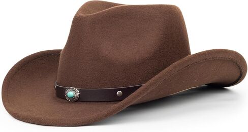 قبعة رعاة البقر الغربية الكلاسيكية للنساء والرجال ذات حافة واسعة وشعر راعية البقر مع حزام بإبزيم منحوت من Gus-Crown مقاس متوسط in Kuwait