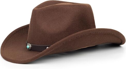 قبعة رعاة البقر الغربية الكلاسيكية للنساء والرجال ذات حافة واسعة وشعر راعية البقر مع حزام بإبزيم منحوت من Gus-Crown مقاس متوسط in Kuwait