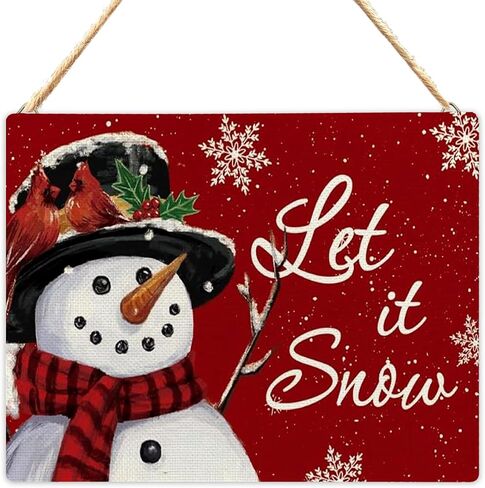 RYYCDOI Let It Snow Sign, Vintage Christmas Snowman Snowflake Wooden Plaque Signs Wall Hanging, Christmas Hanging Signs, Red Merry Christmas Hanging Sign for Front Door Porch Decorations, 8x10 Inch in Saudi Arabia