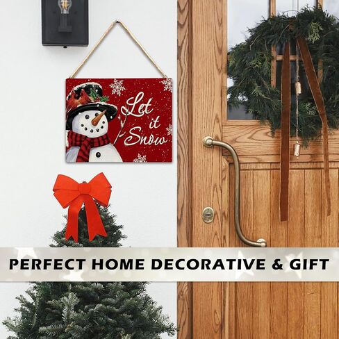 RYYCDOI Let It Snow Sign, Vintage Christmas Snowman Snowflake Wooden Plaque Signs Wall Hanging, Christmas Hanging Signs, Red Merry Christmas Hanging Sign for Front Door Porch Decorations, 8x10 Inch in Saudi Arabia