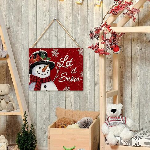 RYYCDOI Let It Snow Sign, Vintage Christmas Snowman Snowflake Wooden Plaque Signs Wall Hanging, Christmas Hanging Signs, Red Merry Christmas Hanging Sign for Front Door Porch Decorations, 8x10 Inch in Saudi Arabia