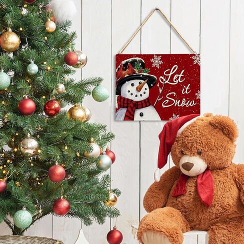 RYYCDOI Let It Snow Sign, Vintage Christmas Snowman Snowflake Wooden Plaque Signs Wall Hanging, Christmas Hanging Signs, Red Merry Christmas Hanging Sign for Front Door Porch Decorations, 8x10 Inch in Saudi Arabia