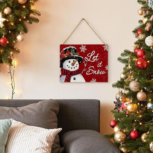 RYYCDOI Let It Snow Sign, Vintage Christmas Snowman Snowflake Wooden Plaque Signs Wall Hanging, Christmas Hanging Signs, Red Merry Christmas Hanging Sign for Front Door Porch Decorations, 8x10 Inch in Saudi Arabia