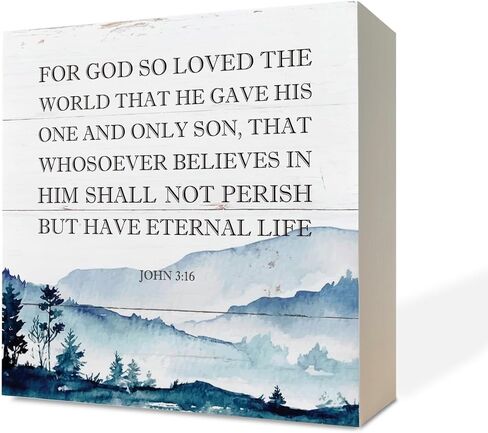 علامة مسيحية، ديكور الكتاب المقدس، ديكور مكتب علامة صندوق خشبي، علامة طاولة خشبية مزخرفة، عمل فني ديني لديكور المنزل، ديكور مزرعة ريفي، لأن الله أحب العالم الذي أعطاه - يوحنا 3:16 in Kuwait
