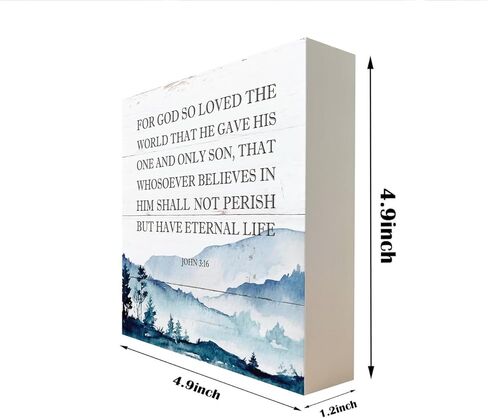 علامة مسيحية، ديكور الكتاب المقدس، ديكور مكتب علامة صندوق خشبي، علامة طاولة خشبية مزخرفة، عمل فني ديني لديكور المنزل، ديكور مزرعة ريفي، لأن الله أحب العالم الذي أعطاه - يوحنا 3:16 in Kuwait