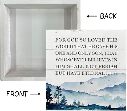 علامة مسيحية، ديكور الكتاب المقدس، ديكور مكتب علامة صندوق خشبي، علامة طاولة خشبية مزخرفة، عمل فني ديني لديكور المنزل، ديكور مزرعة ريفي، لأن الله أحب العالم الذي أعطاه - يوحنا 3:16 in Kuwait