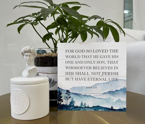 علامة مسيحية، ديكور الكتاب المقدس، ديكور مكتب علامة صندوق خشبي، علامة طاولة خشبية مزخرفة، عمل فني ديني لديكور المنزل، ديكور مزرعة ريفي، لأن الله أحب العالم الذي أعطاه - يوحنا 3:16 in Kuwait