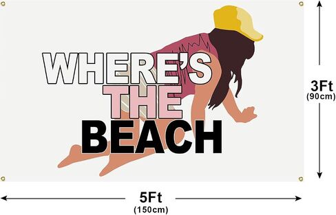 مضحك نسيج جيرسي شور حيث' The Beach Funny Flag 3x5FT غرفة نوم، كهف للرجال، Lving Rom، ديكورات الدراسة in Saudi Arabia