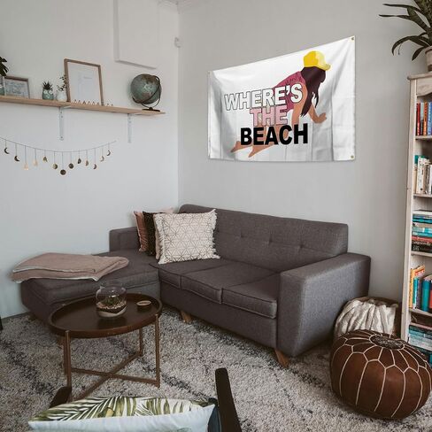مضحك نسيج جيرسي شور حيث' The Beach Funny Flag 3x5FT غرفة نوم، كهف للرجال، Lving Rom، ديكورات الدراسة in Saudi Arabia