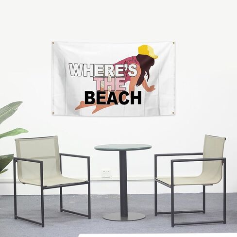 مضحك نسيج جيرسي شور حيث' The Beach Funny Flag 3x5FT غرفة نوم، كهف للرجال، Lving Rom، ديكورات الدراسة in Saudi Arabia