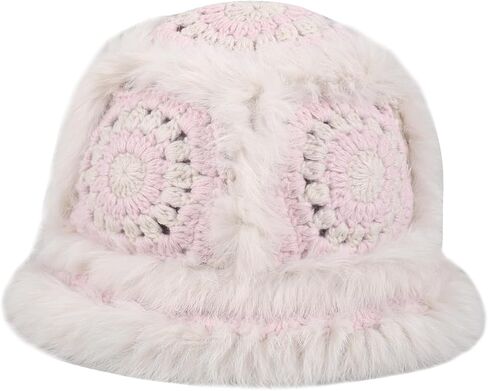 Crochet Bucket Hat for Women Knit Handmade Foldable Floppy Warm Cap Fashion Cute Fishing Hat Striped Floral Winter hat in Saudi Arabia